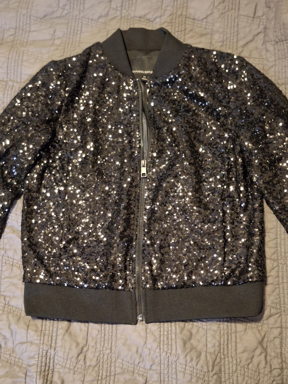 Banana Republic Black Sequin Bomber Jacket
